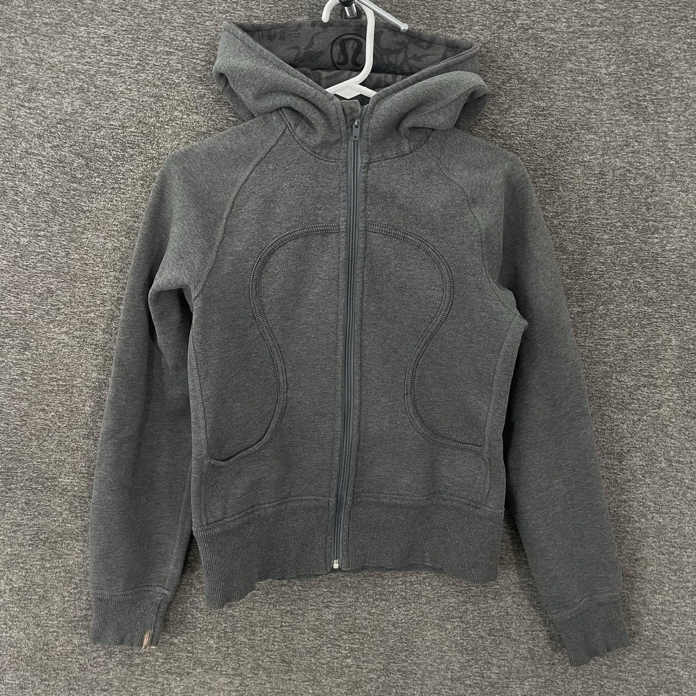 Lululemon Scuba Hoodie Womens 4 Gray Full Zip Thumbholes Y2K Heavy Cotton
